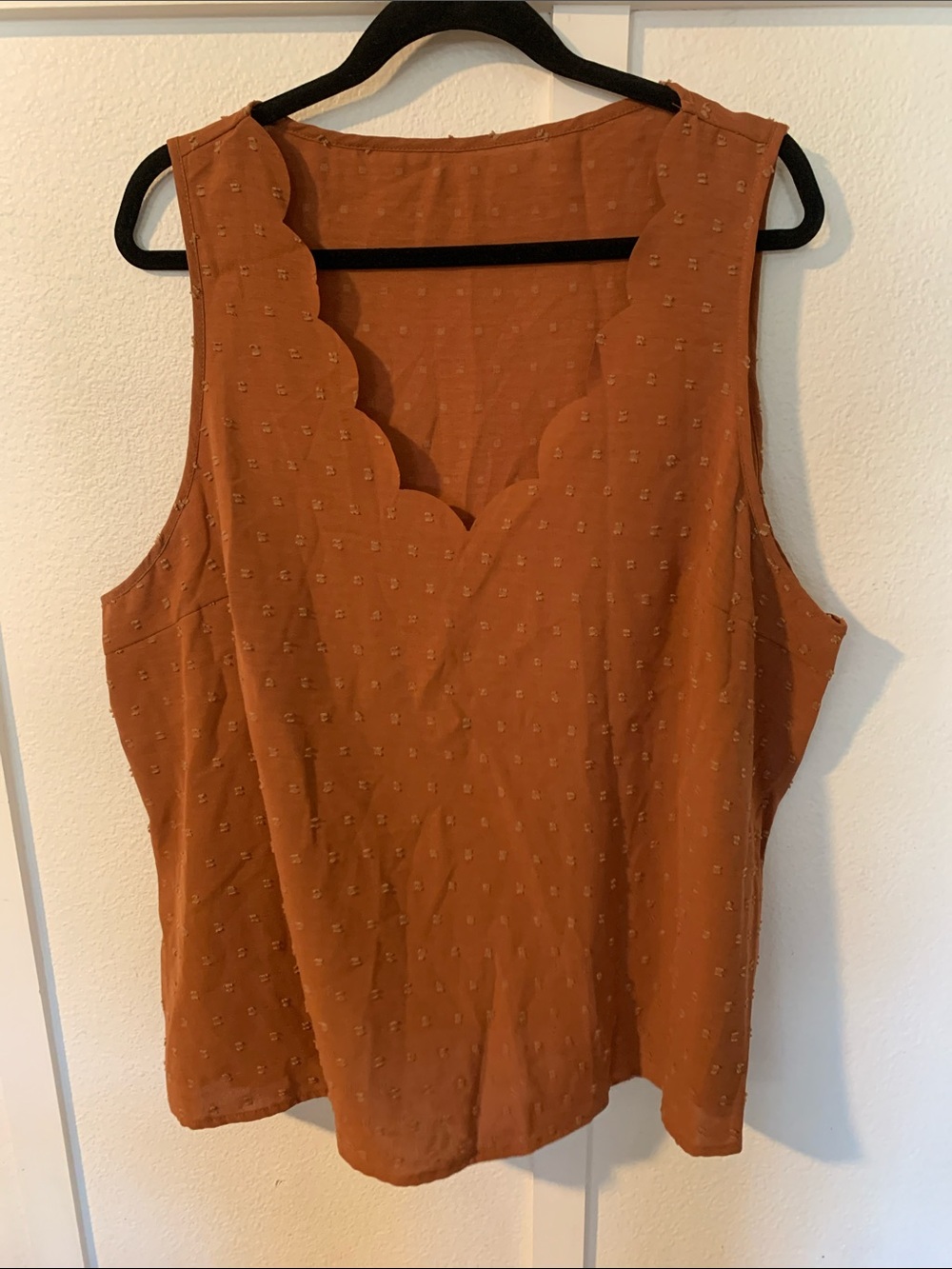 Women’s Scallop V-Neck Sleeveless Top - Rust